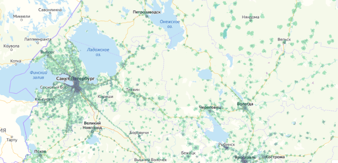 Зона покрытия МТС на карте Фрязино 